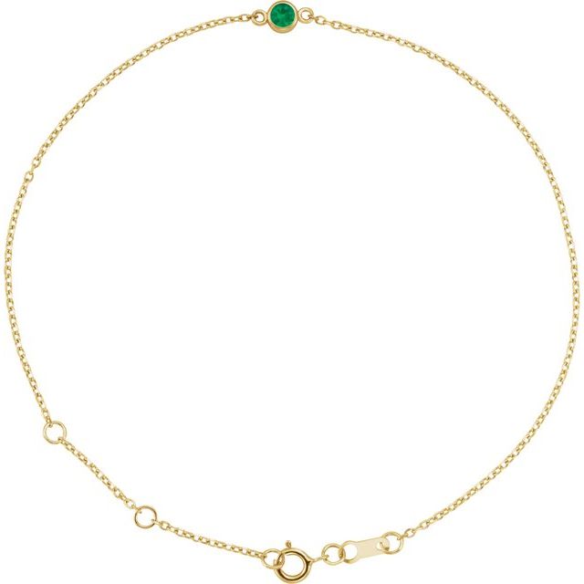 Round Natural Emerald Bezel-Set Solitaire 6 1/2-7 1/2" Bracelet