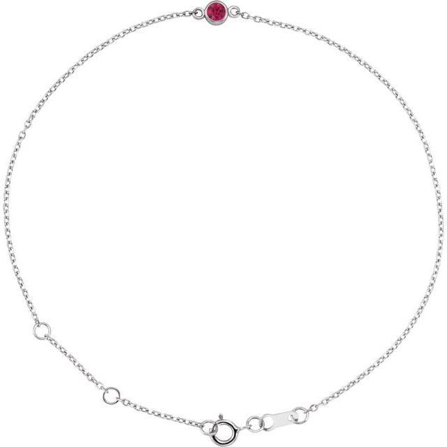 Round Natural Ruby Bezel-Set Solitaire 6 1/2-7 1/2" Bracelet