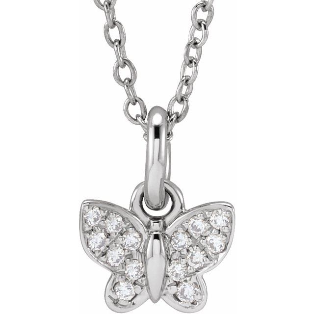 Round .06 CTW Natural Diamond Youth Butterfly 15" Necklace