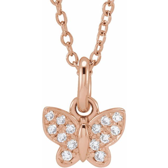 Round .06 CTW Natural Diamond Youth Butterfly 15" Necklace