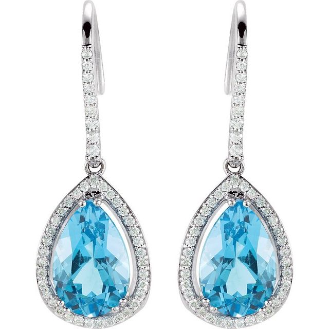 Pear Natural Swiss Blue Topaz & 1/2 CTW Natural Diamond Earrings