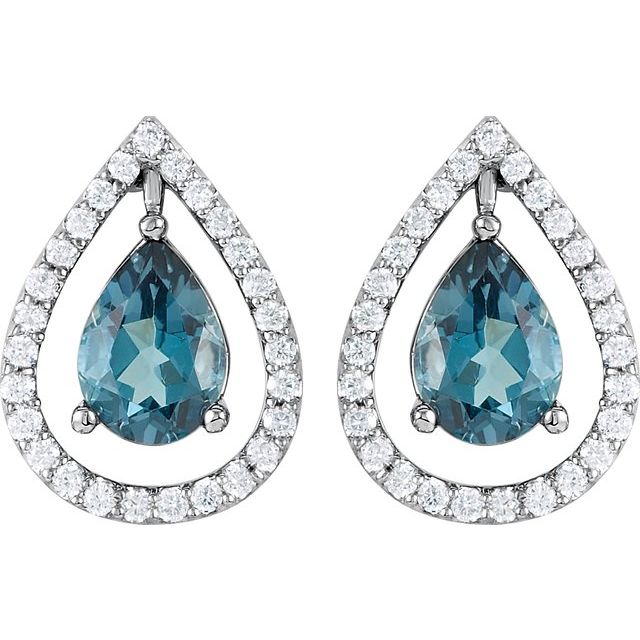 Pear Natural London Blue Topaz & 1/3 CTW Natural Diamond Halo-Style Earrings