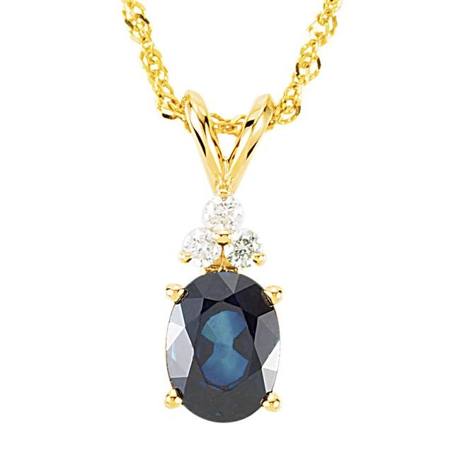 Oval Natural Blue Sapphire & 1/10 CTW Natural Diamond Necklace