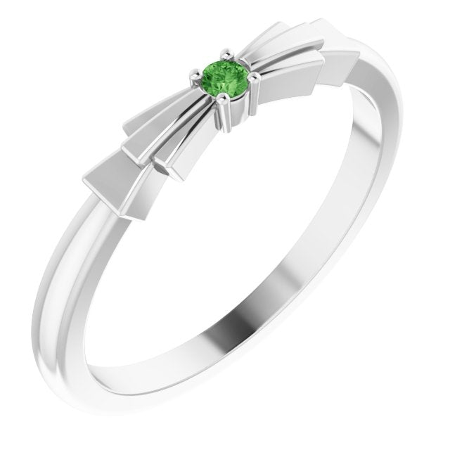 Round Natural Green Tourmaline Stackable Ring