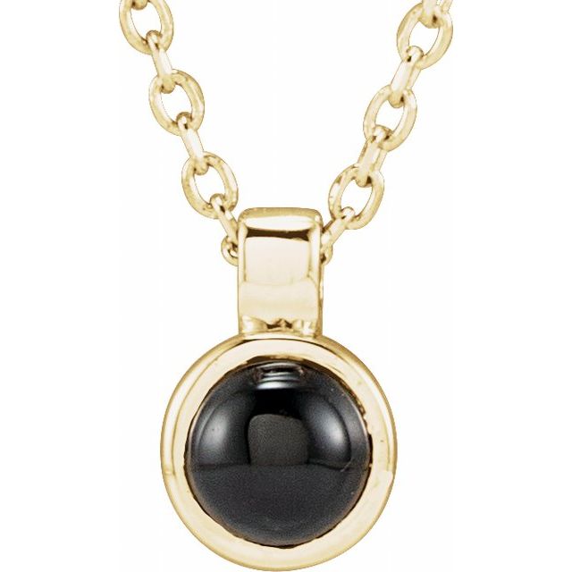 Round Natural Black Onyx Bezel-Set Necklace