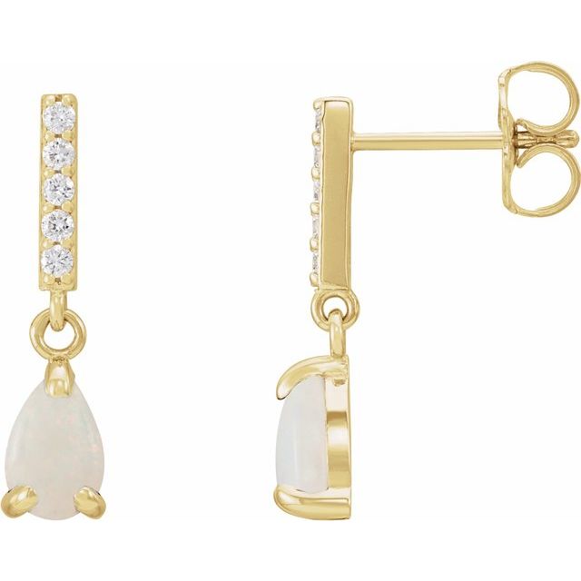 Pear Natural White Opal & .08 CTW Natural Diamond Earrings