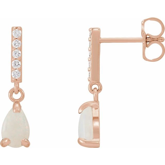 Pear Natural White Opal & .08 CTW Natural Diamond Earrings