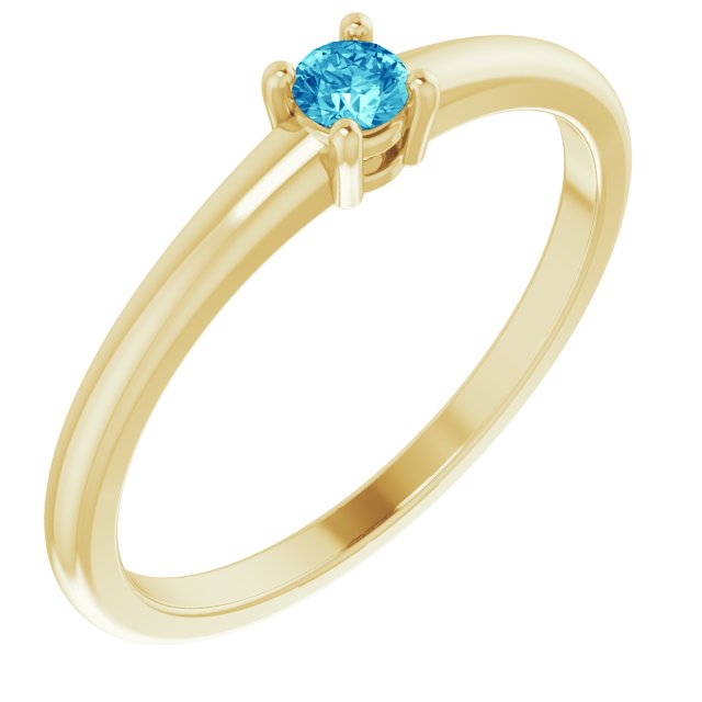 Round Natural Blue Zircon Ring