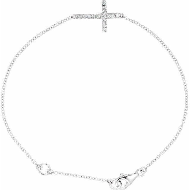 1/5 CTW Natural Diamond Sideways Cross 7-8" Bracelet