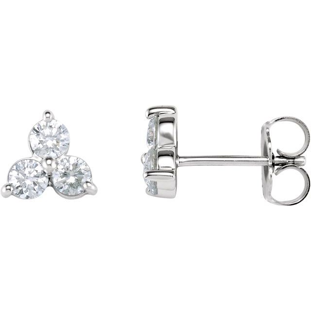 Round 1 CTW Natural Diamond Three-Stone Stud Earrings