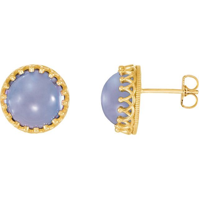 Round 8mm Natural Blue Chalcedony Earrings
