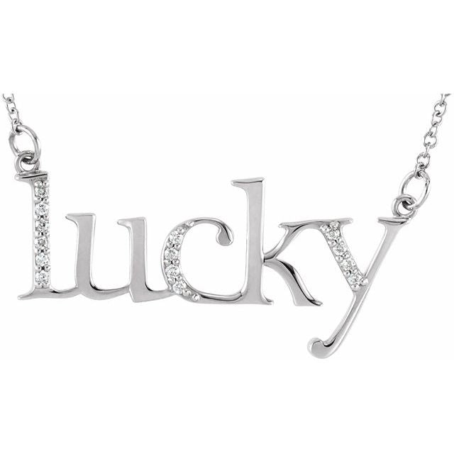 .06 CTW Natural Diamond "Lucky" Phrase 16 1/2" Necklace