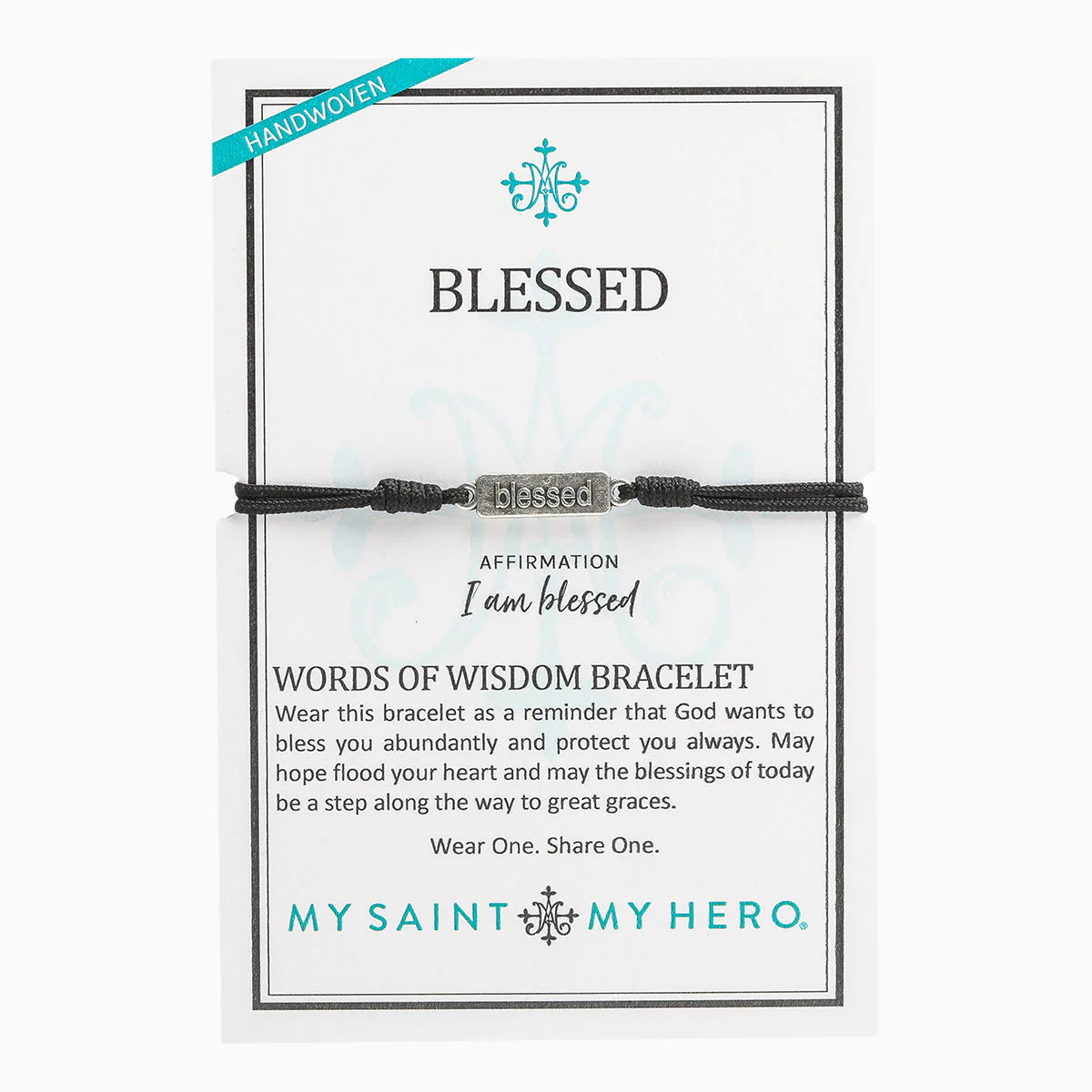 Blessed Words of Wisdom Bracelet - Silver-Tone on Black Cord