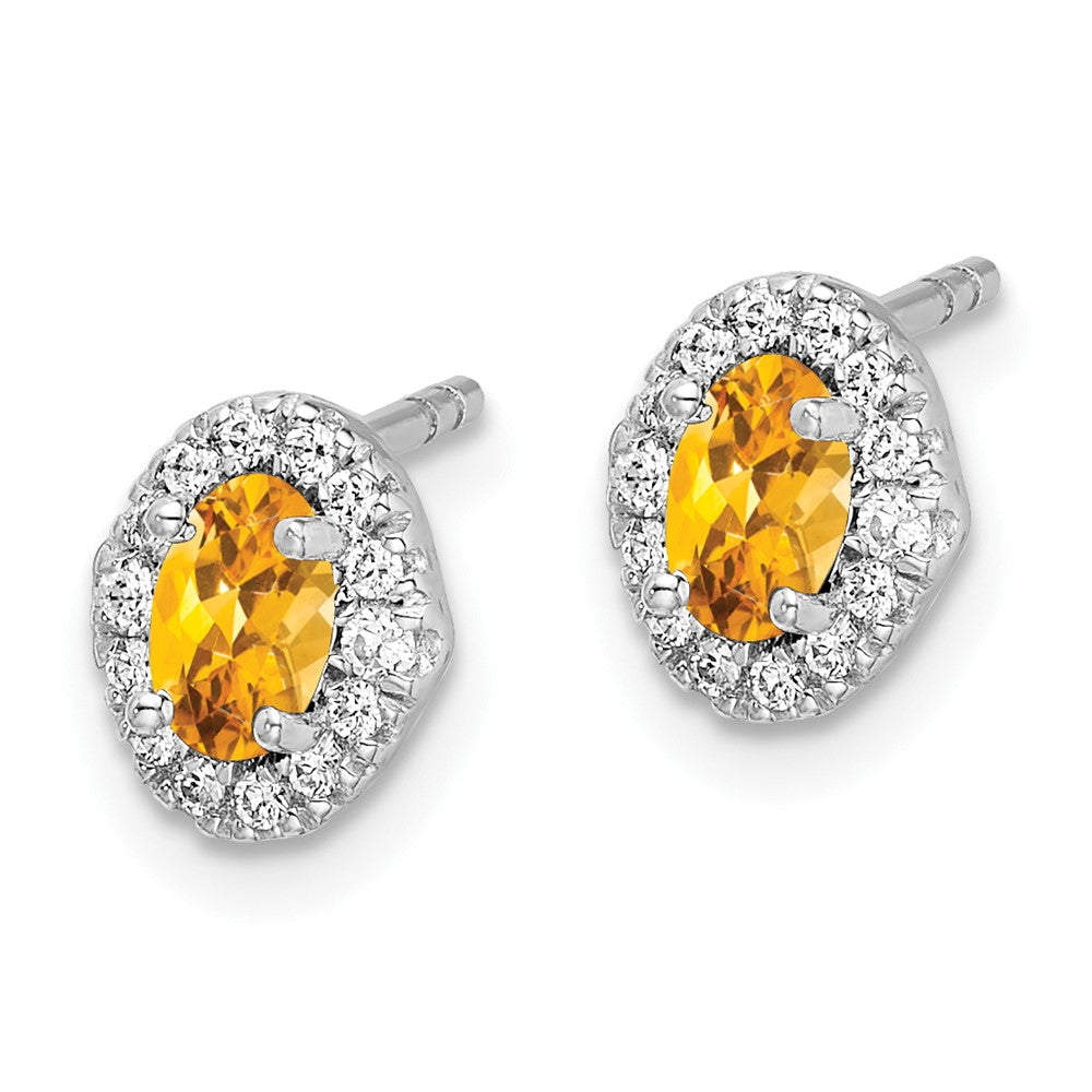 Diamond & Cabochon Citrine Earrings in 14k White Gold