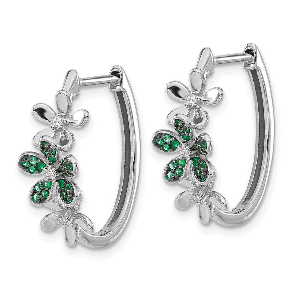Diamond & Emerald Earrings in 14k White Gold
