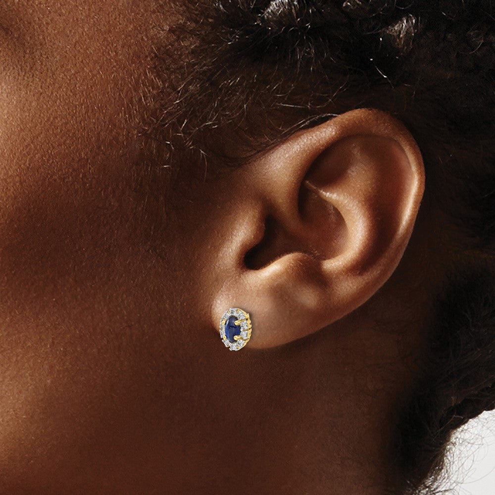 Lab Grown Diamond VS/SI GH, & Cr. Sapphire Earrings in 14k Yellow Gold