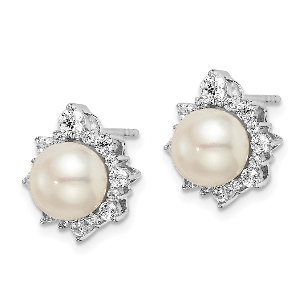 Lab Grown Diamond VS/SI GH, Freshwater Cultured Pearl Post Earrings in 14k White Gold