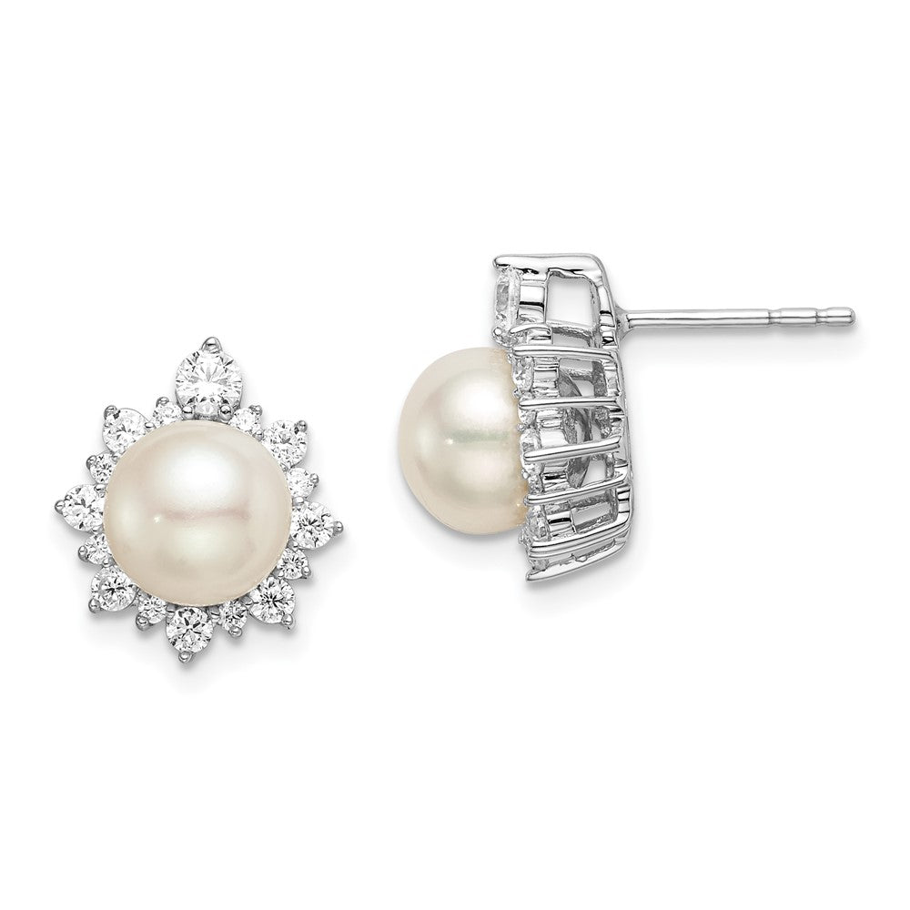 Lab Grown Diamond VS/SI GH, Freshwater Cultured Pearl Post Earrings in 14k White Gold
