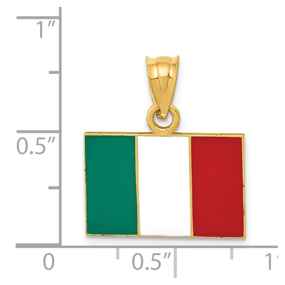 Solid Enameled Italy Flag Pendant in 14k Yellow Gold