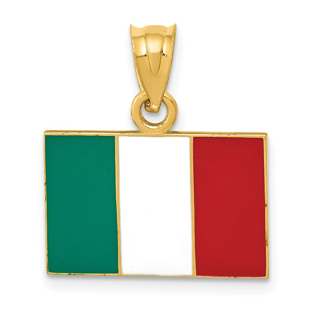 Solid Enameled Italy Flag Pendant in 14k Yellow Gold