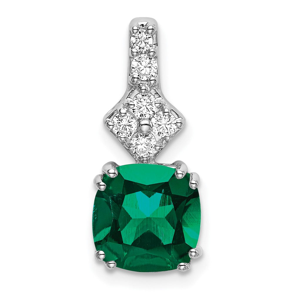 Lab Grown Diamond & Created Emerald Pendant in 14k White Gold