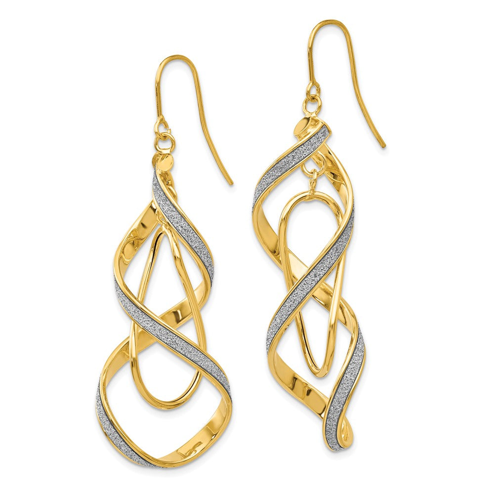 Polished Glitter Infused Spiral Dangle Earrings in 14k Yellow Gold