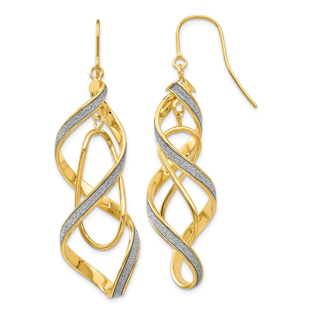 Polished Glitter Infused Spiral Dangle Earrings in 14k Yellow Gold