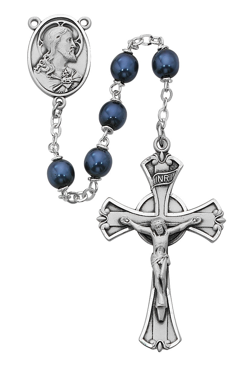 Blue metallic Rosary Boxed