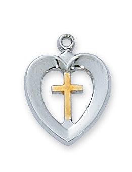 Sterling Silver Heart and Cross Pendant