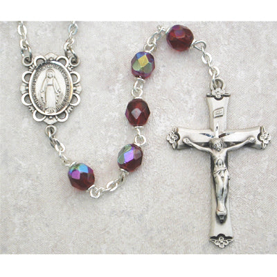 Dark Red Glass January Rosary Boxed