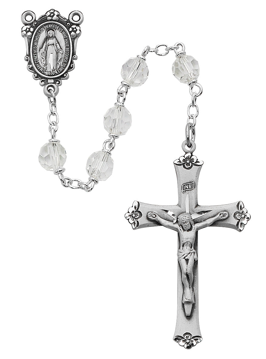 Crystal T in Cut Rosary Boxed