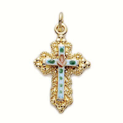 Gold over Sterling Silver Cloisonne Cross Boxed