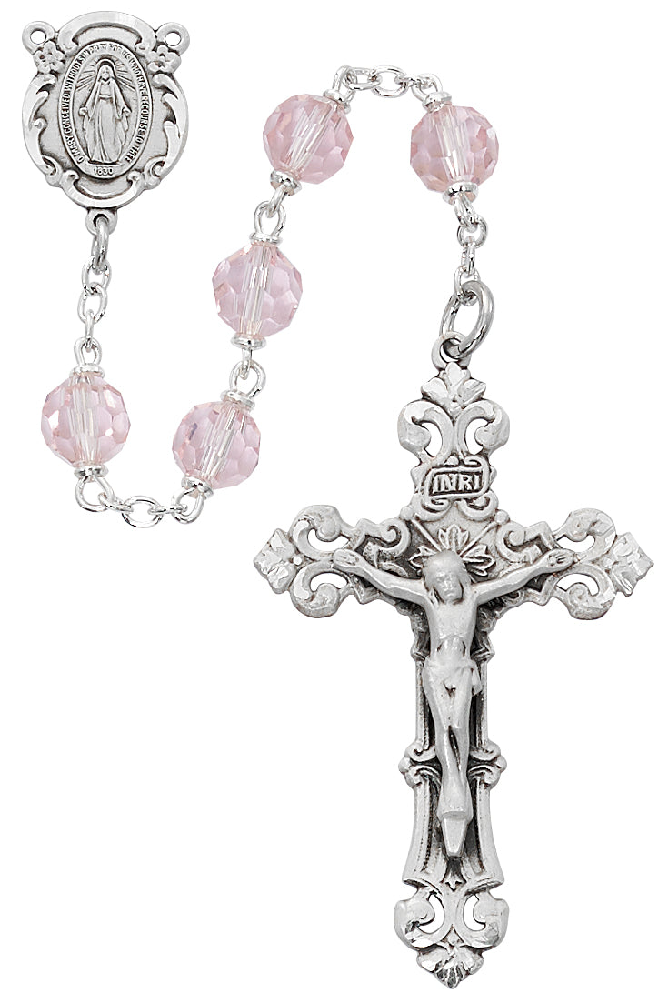 Pink Crystal Rosary Boxed