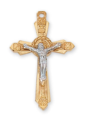 Gold over Sterling Two Tone Crucifix Pendant