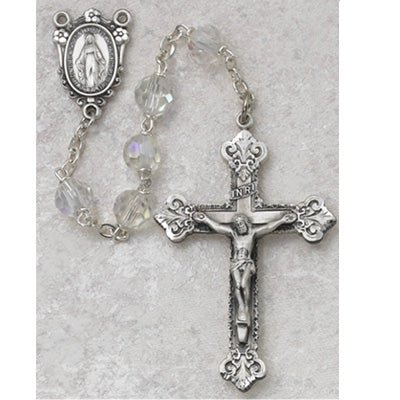 Crystal T in Cut Rosary Boxed