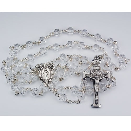 Clear Crystal T in Cut Rosary Boxed
