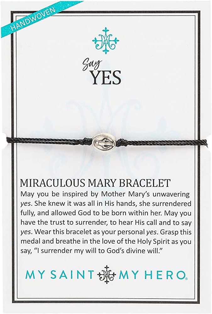 Say Yes Miraculous Mary Bracelet - Silver-Tone Medal on Black Cord