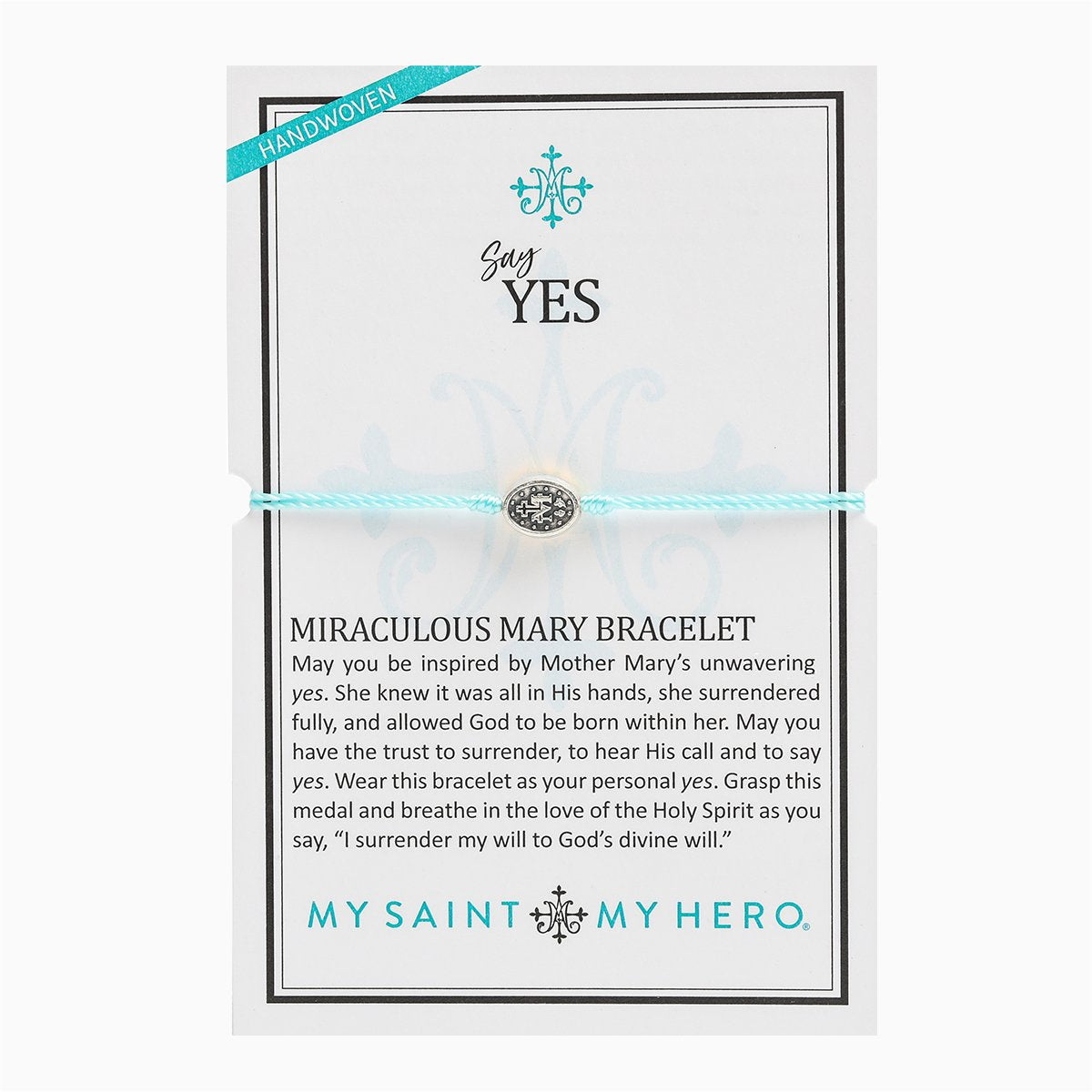 Say Yes Miraculous Mary Bracelet - Silver-Tone Medal on Mint Green Cord